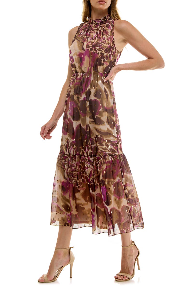 Socialite Metallic Clip Dot Midi Dress, Alternate, color, Tan/ Purple