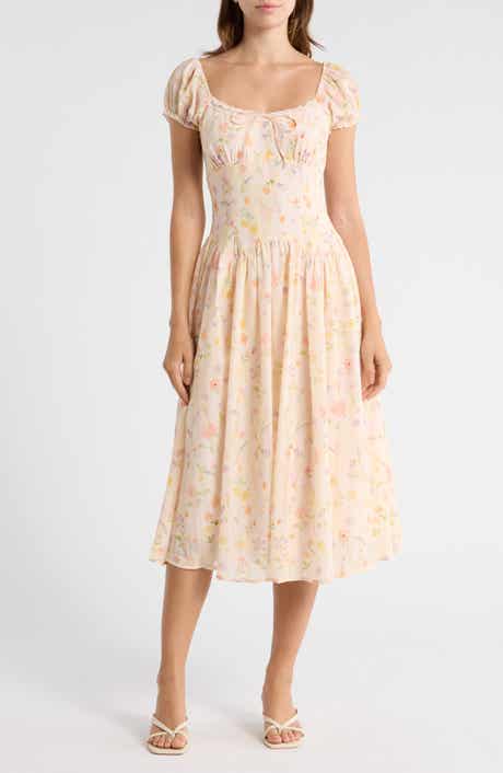 Lush Floral Cap Sleeve Fit & Flare Midi Dress