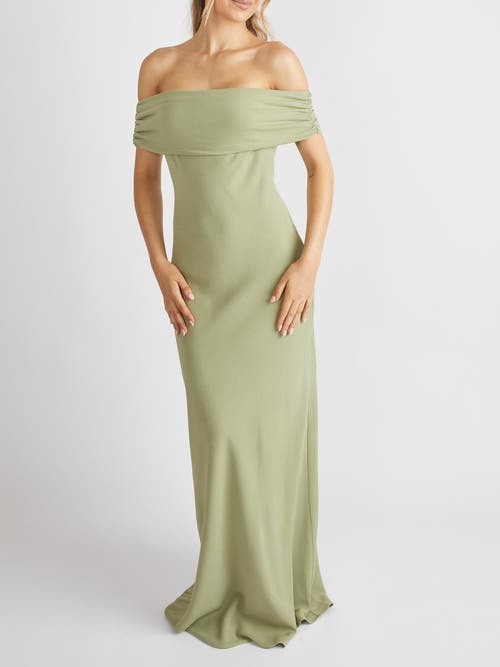 Six Stories Bardot Gathered Crepe Bridesmaid Dress In Green