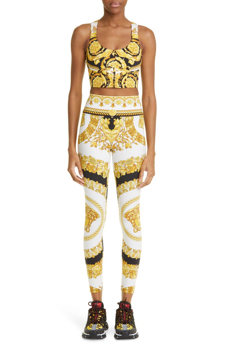 Versace Medusa Head Print Leggings, Alternate, color,
