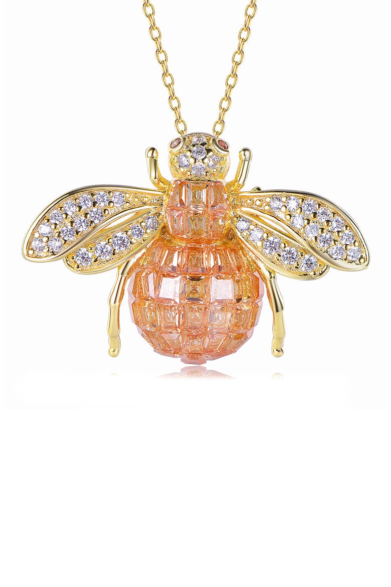 Cubic Zirconia Bumblebee Pendant Necklace, Main, color, ORANGE