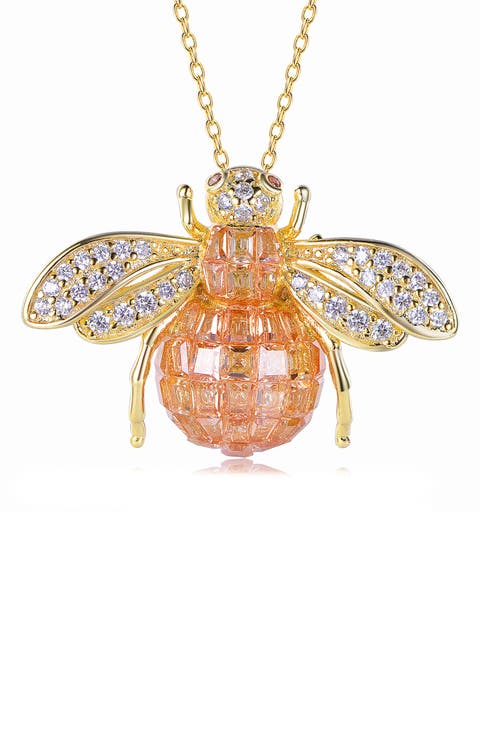 Cubic Zirconia Bumblebee Pendant Necklace