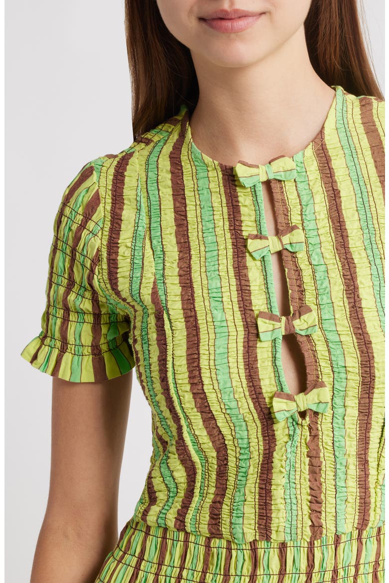 Saffy Smocked Stripe Organic Cotton Minidress, Alternate, color, LIME