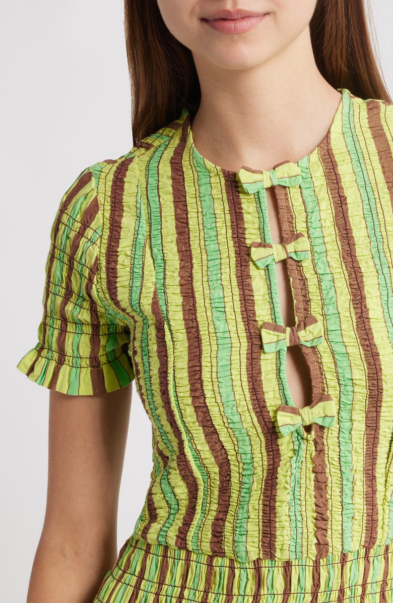 Damson Madder Saffy Smocked Stripe Organic Cotton Minidress, Alternate, color, Lime