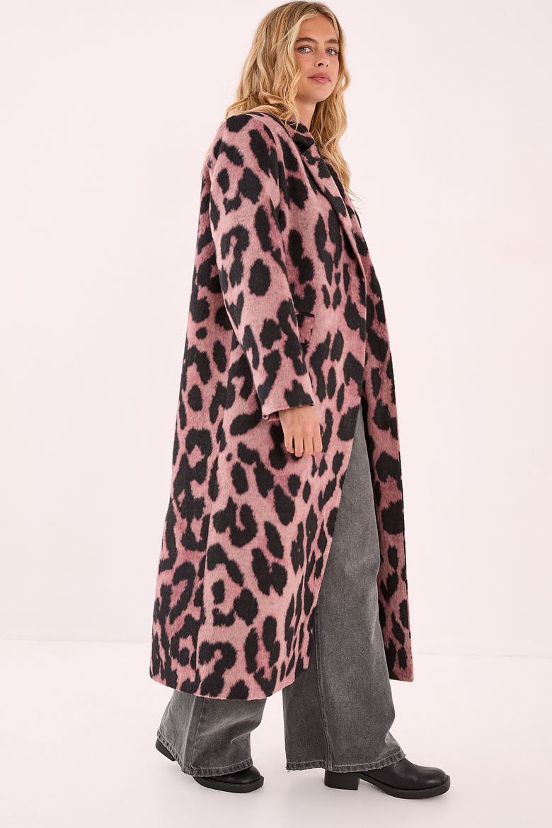 Leopard Wool Blend Tailored Coat, Alternate, color, Pink