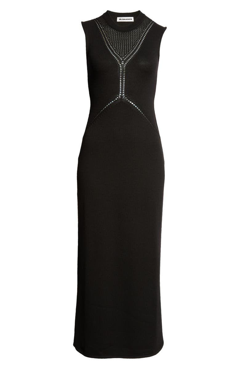 Jil Sander Wool & Cotton Pointelle Maxi Sweater Dress, Alternate, color,