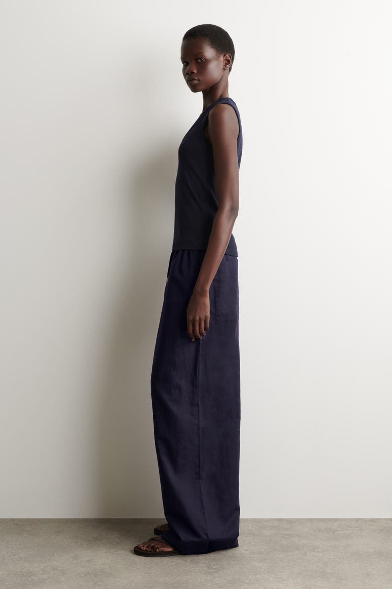 Wide-leg Linen Drawstring Pants, Alternate, color, NAVY