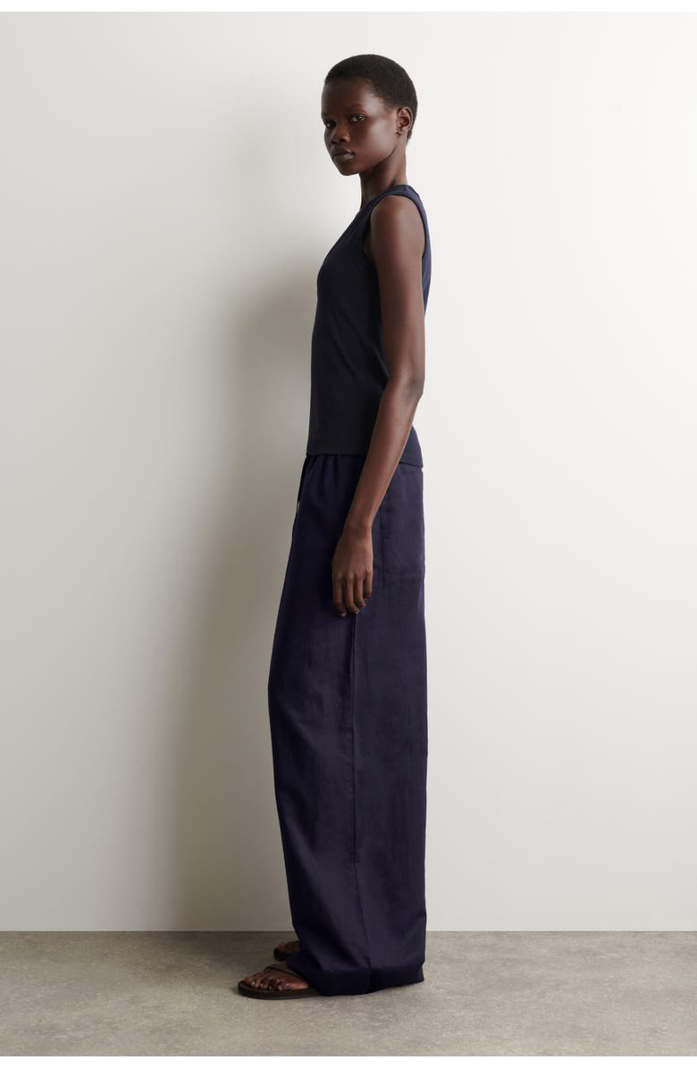 COS Wide-leg Linen Drawstring Trousers, Alternate, color, Navy