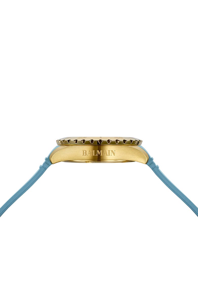 BALMAIN WATCHES Ophrys Rubber Strap Watch, 34.5mm, Alternate, color, Blue Rubber Yellow Gold Pvd