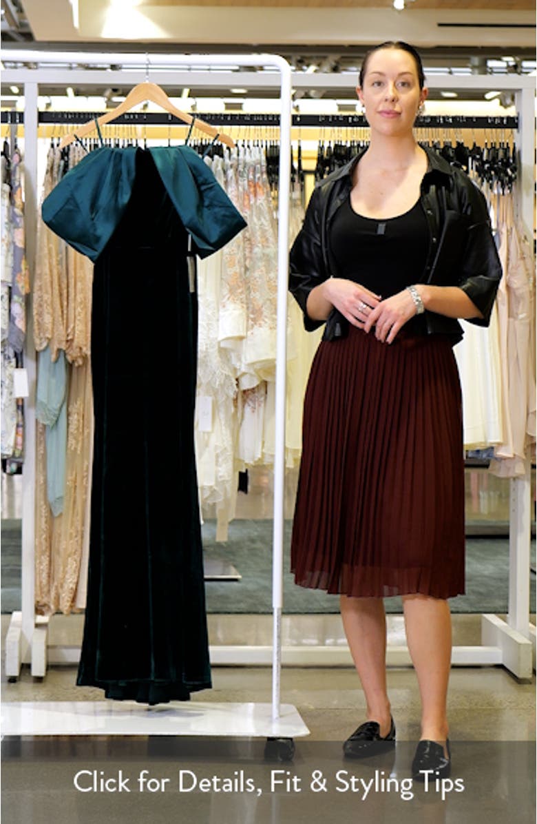 Off the Shoulder Satin & Velvet Mermaid Gown, sales video thumbnail