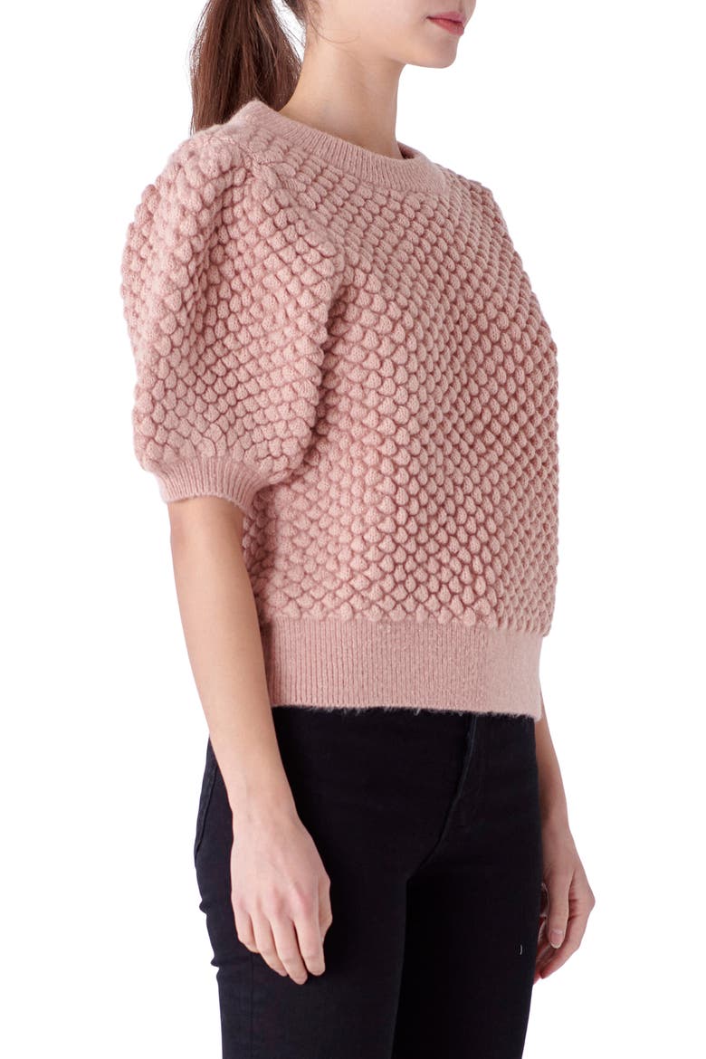 Popcorn Stitch Puff Sleeve Sweater, Alternate, color, DUSTY PINK