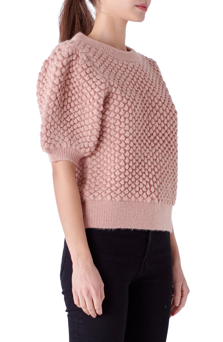 English Factory Popcorn Stitch Puff Sleeve Sweater, Alternate, color,