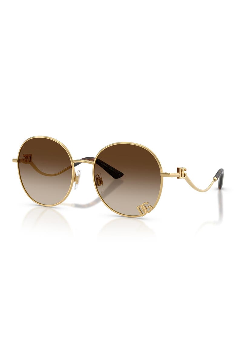 56mm Gradient Round Sunglasses, Alternate, color, GOLD / GRADIENT BROWN