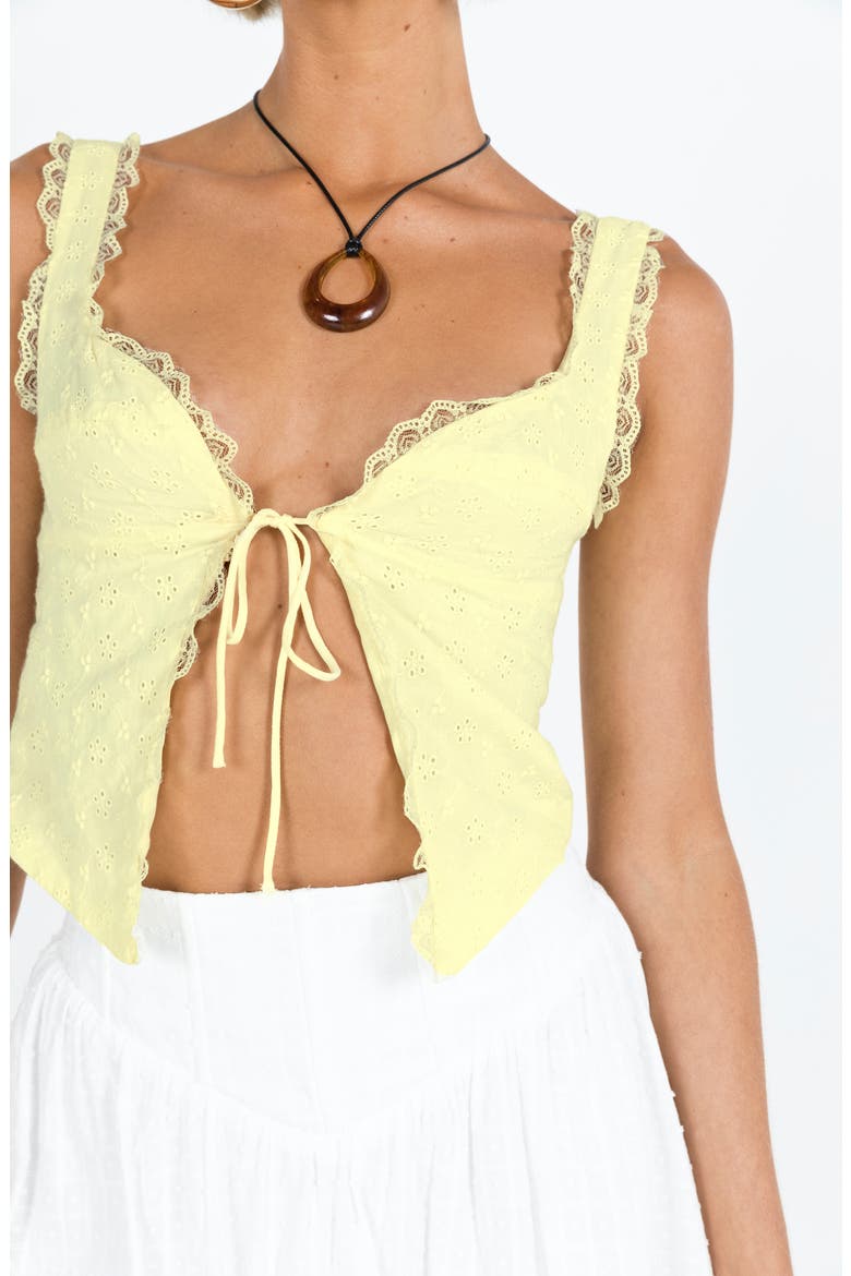 Merrelle Lace Trim Tie Front Tank, Alternate, color, LEMON