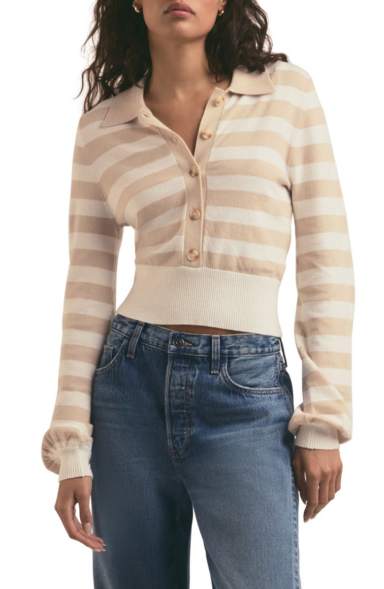 Favorite Daughter The Belle Polo Cardigan, Main, color, Beige/Ivory Stripe