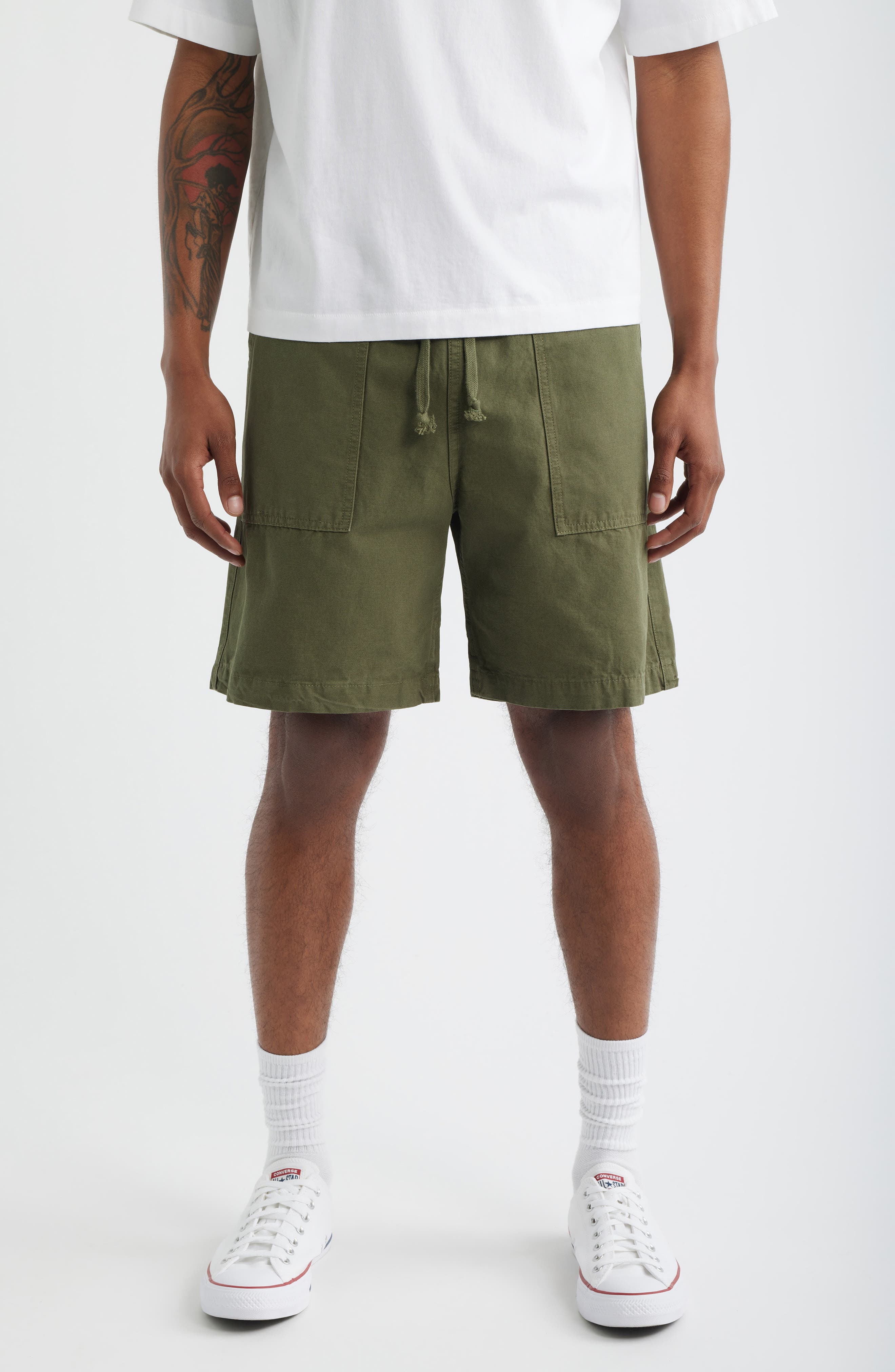 Service Works Classic Cotton Poplin Drawstring Chef Shorts In Green