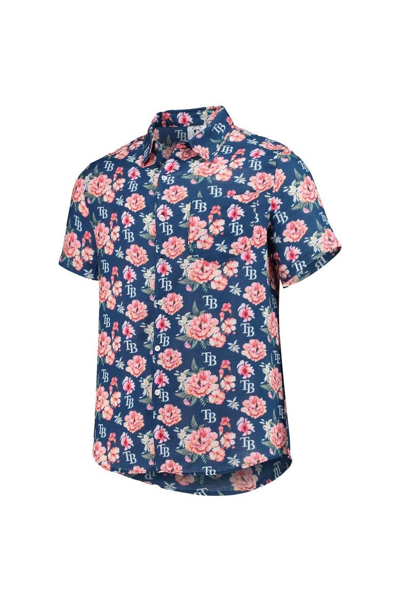 Men's FOCO Navy Tampa Bay Rays Floral Linen Button-Up Shirt, Alternate, color, Navy