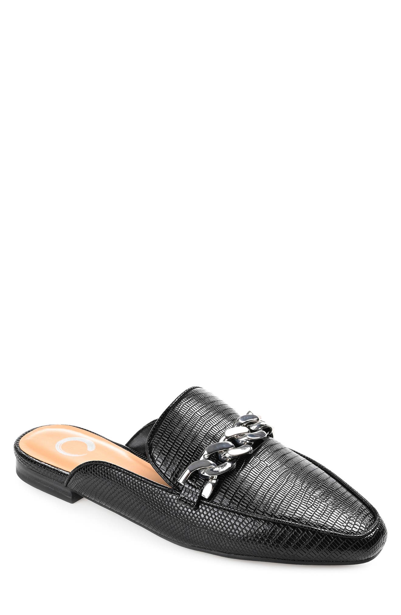 Journee Collection Hazina Embossed Lizard Mule, Main, color, Black