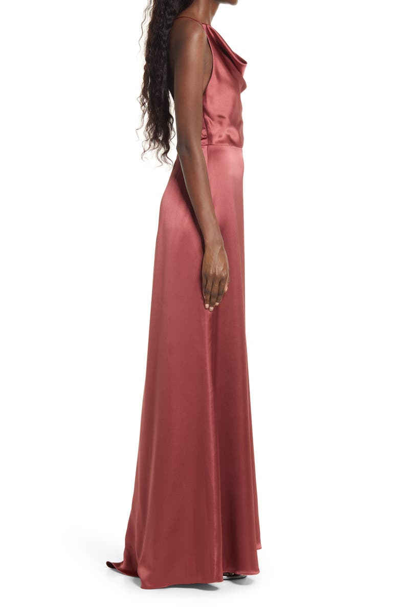 Amsale Cowl Neck Fluid Satin Gown, Alternate, color, 