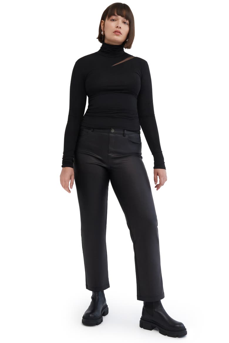 Vee Mesh Cutout Turtleneck Top, Alternate, color, BLACK