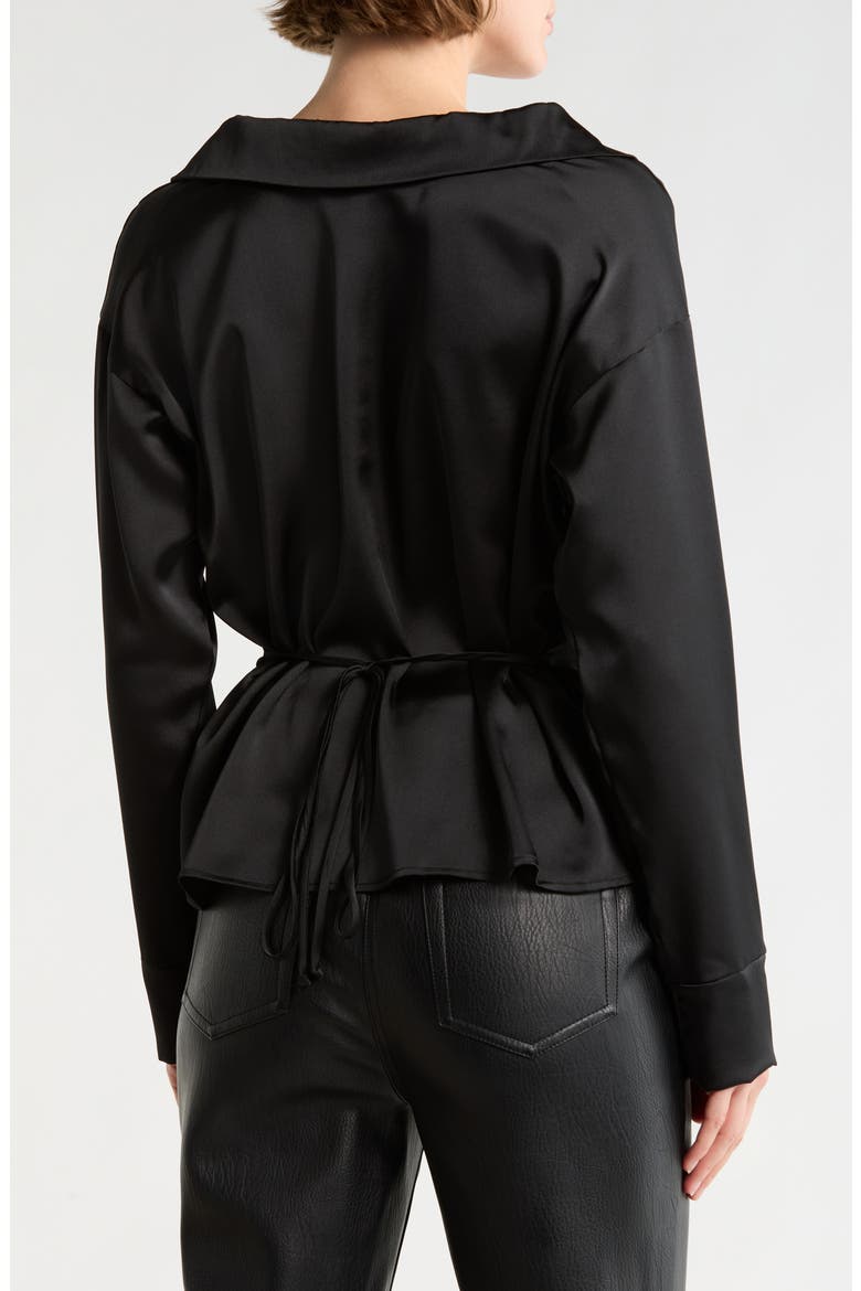 Faux Wrap Satin Top, Alternate, color, BLACK