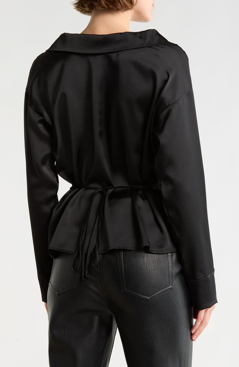 Renee C Faux Wrap Satin Top, Alternate, color, Black