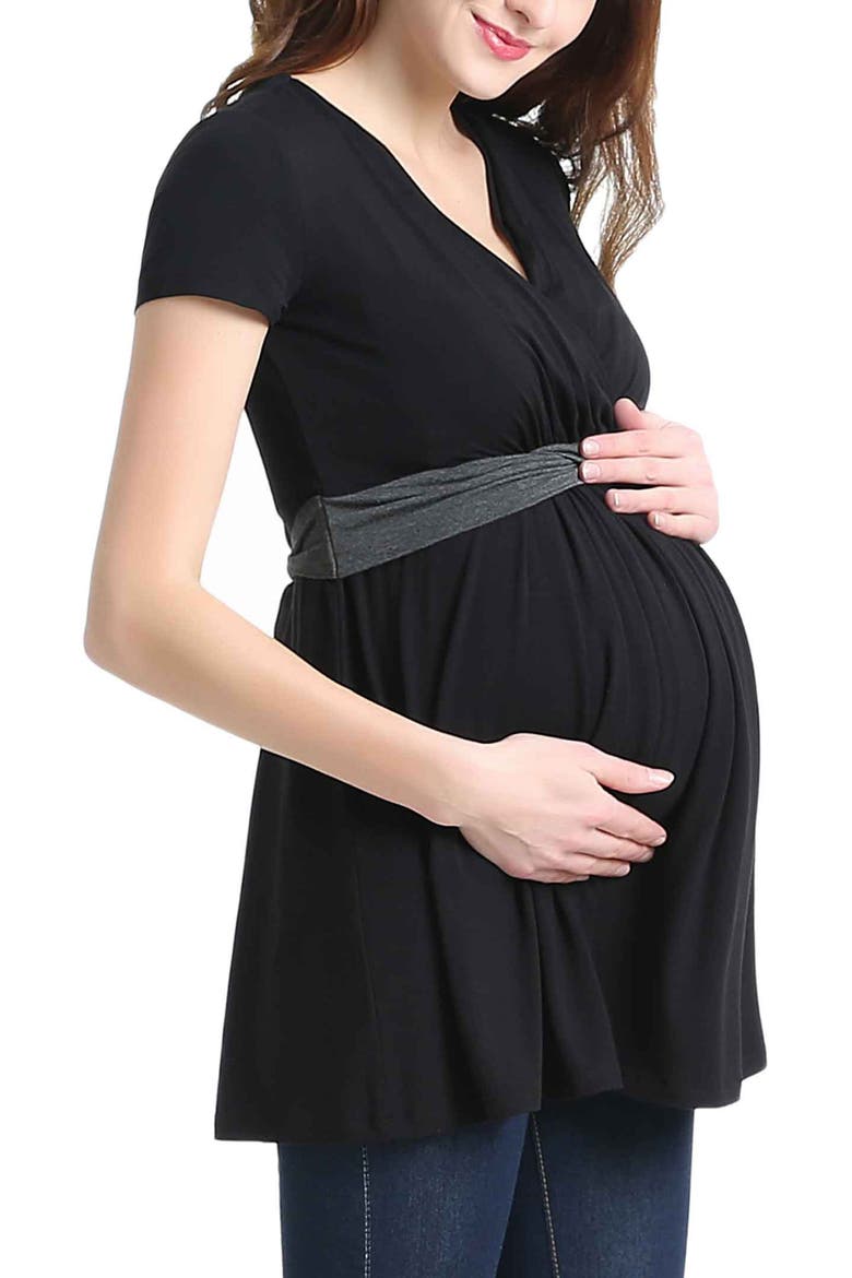 Maternity Nursing Colorblock Tunic Top, Alternate, color, Black