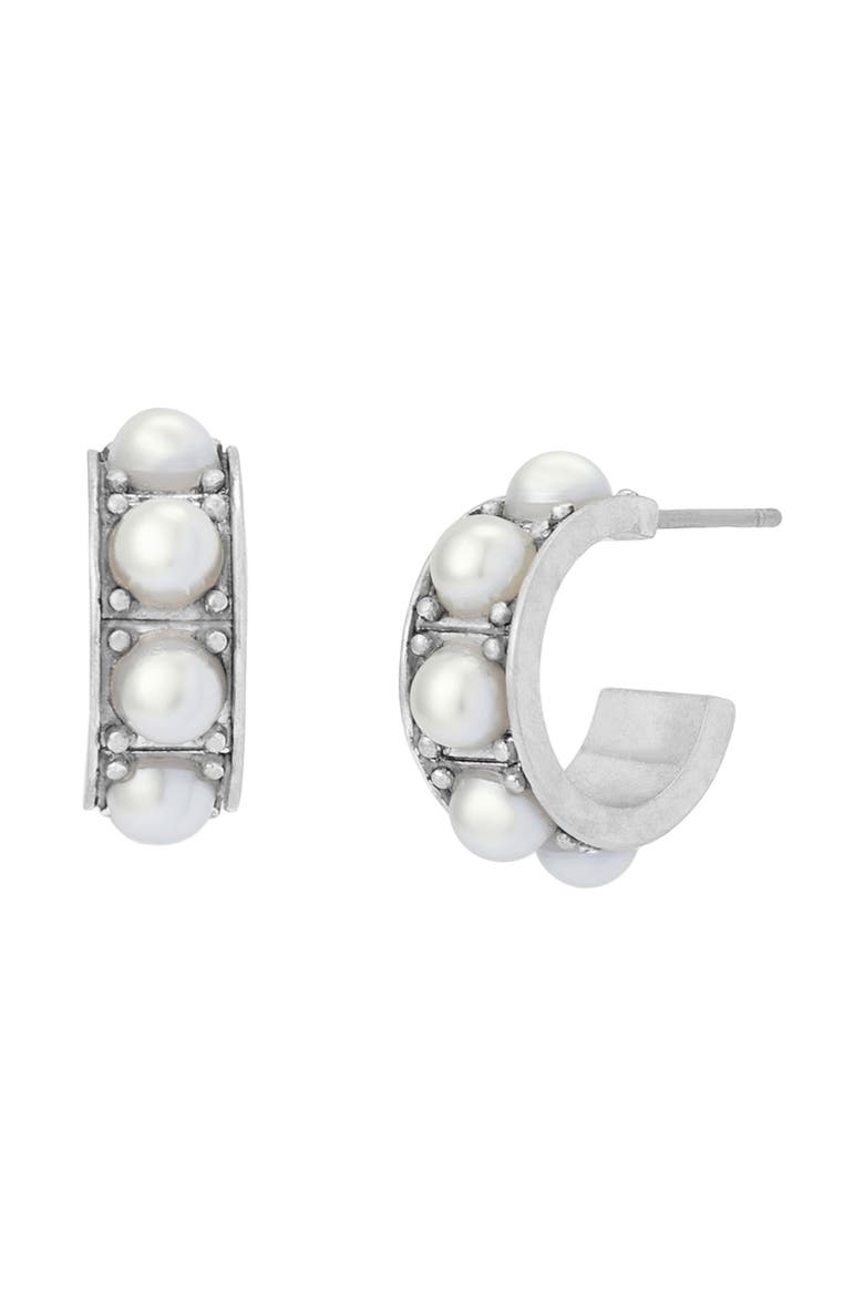 Imitation Pearl Small Huggie Earrings, Main, color, PEARL/ WARM SILVER