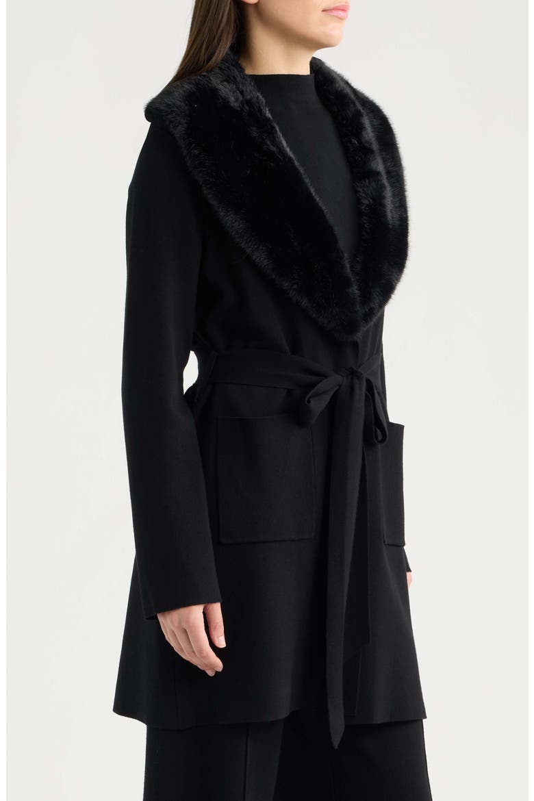 Faux Fur Collar Cardigan, Alternate, color, BLACK