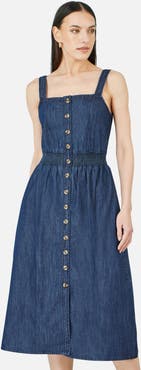 Yumi Chambray Cotton Ruched Midi Sun Dress