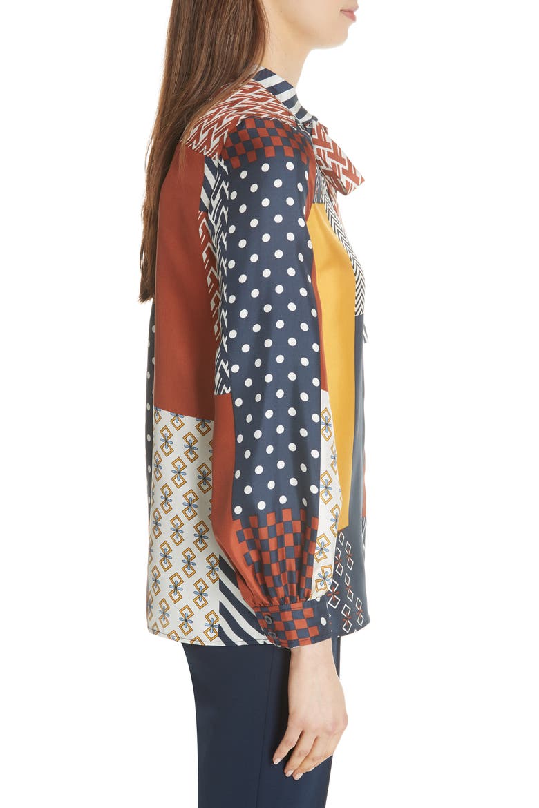 Vivian Patchwork Silk Top, Alternate, color, GEOMETRIC PATCHWORK