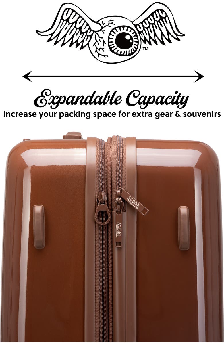 Von Dutch Eyeflight Expandable Hardside Spinner Carry-on Suitcase, Alternate, color, Brown
