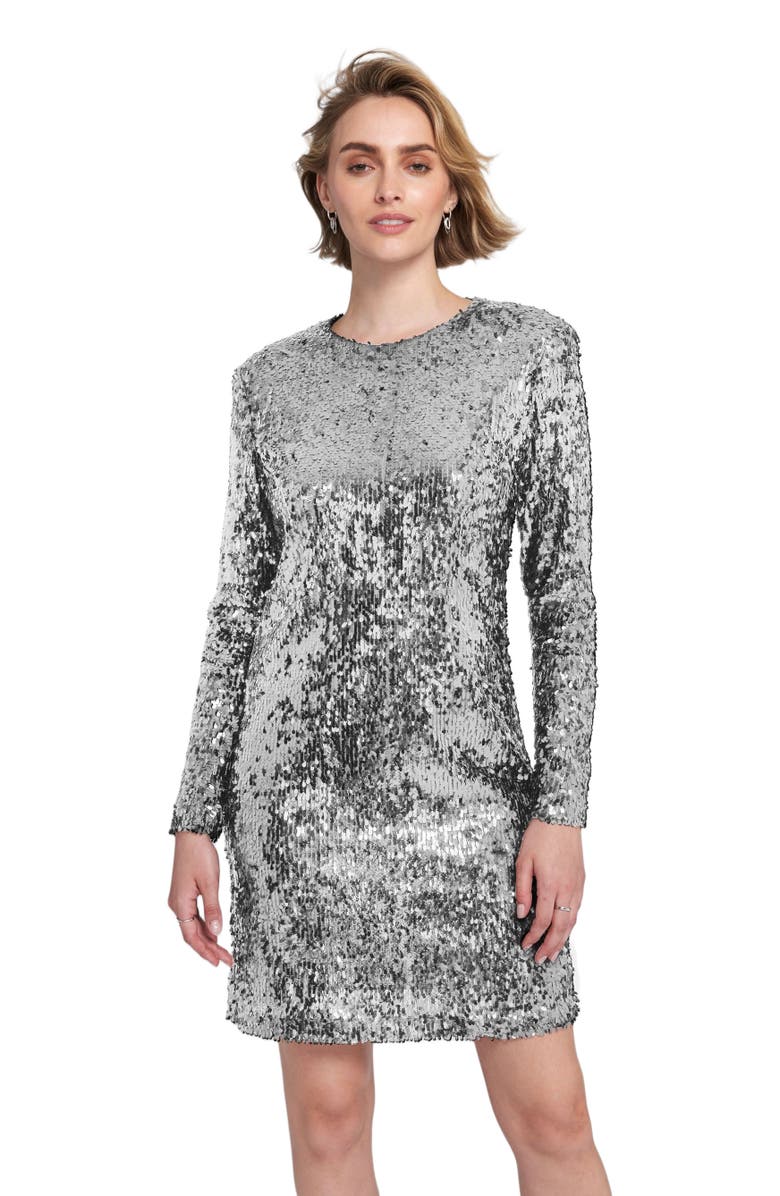 ELLE Collection Long sleeve Sequin Shift Dress Embellished/Sequined, Alternate, color, Silver