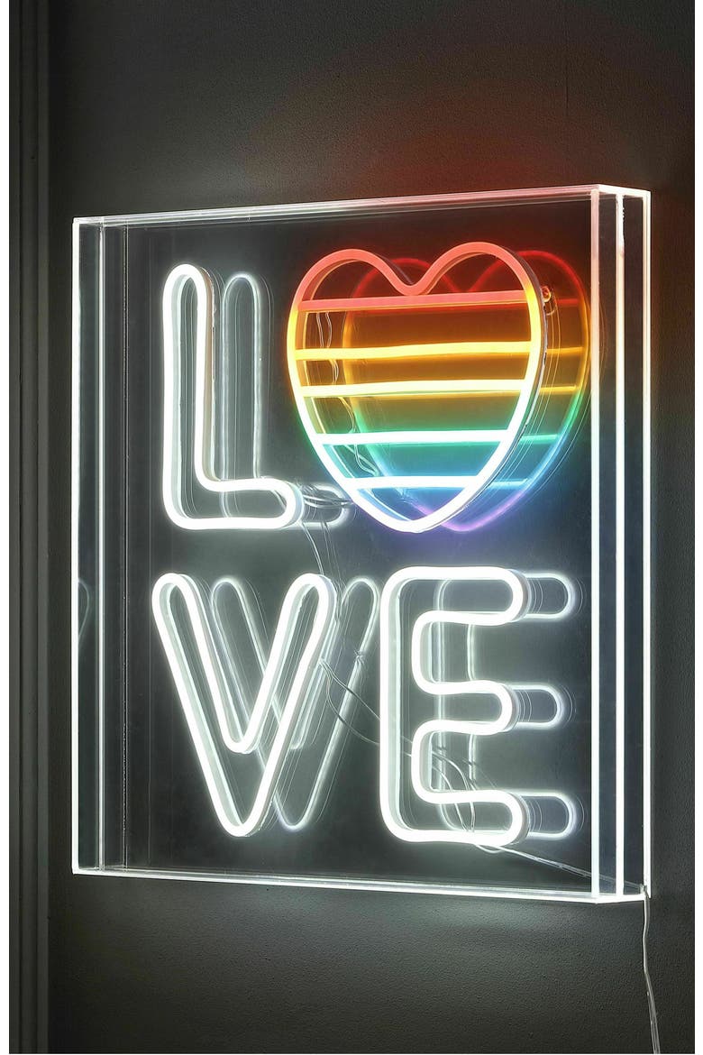 LOVE Square Contemporary Glam Acrylic Box USB Operated LED Neon Light, Alternate, color, White/Rainbow