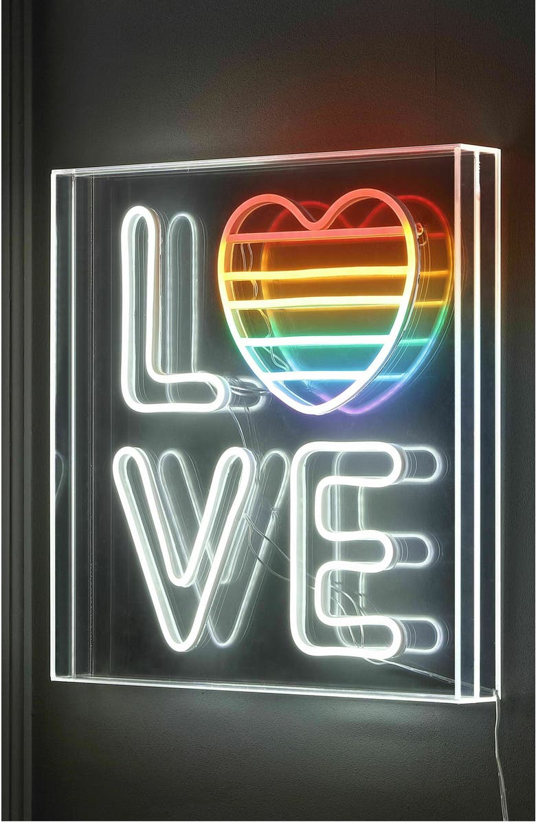 JONATHAN Y LOVE Square Contemporary Glam Acrylic Box USB Operated LED Neon Light, Alternate, color, White/Rainbow