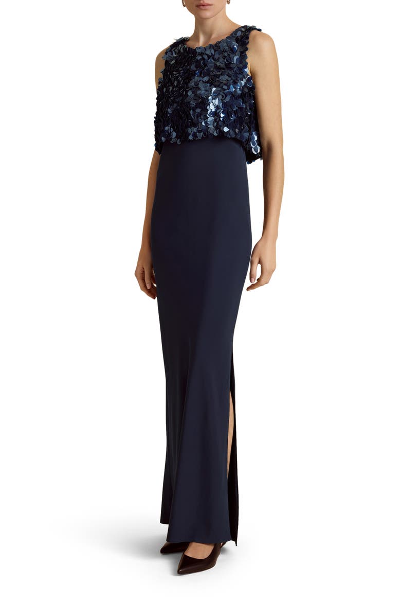 Bias Dress w/ Paillette Bodice, Alternate, color, Navy