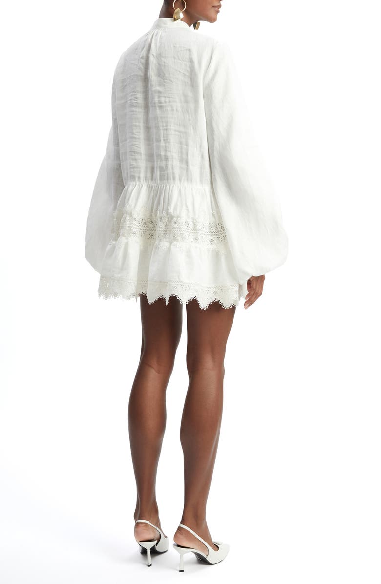 Bardot Antonia Lace Trim Long Sleeve Linen Minidress, Alternate, color,