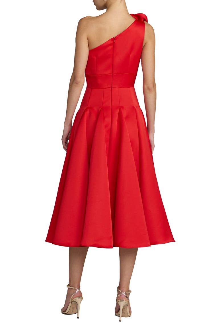 One Shoulder Satin Midi Dress With 3D Flower, Alternate, color, Red