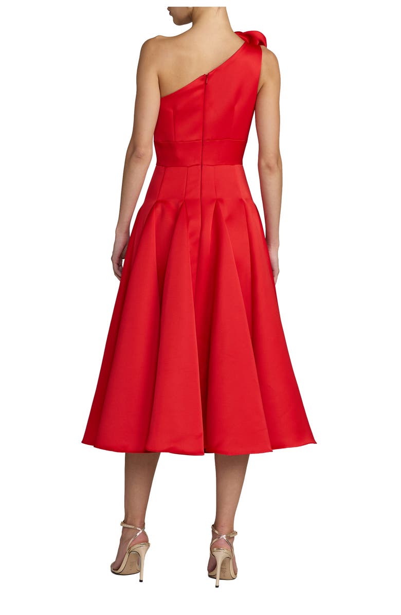 Mac Duggal One Shoulder Satin Midi Dress With 3D Flower, Alternate, color, Red