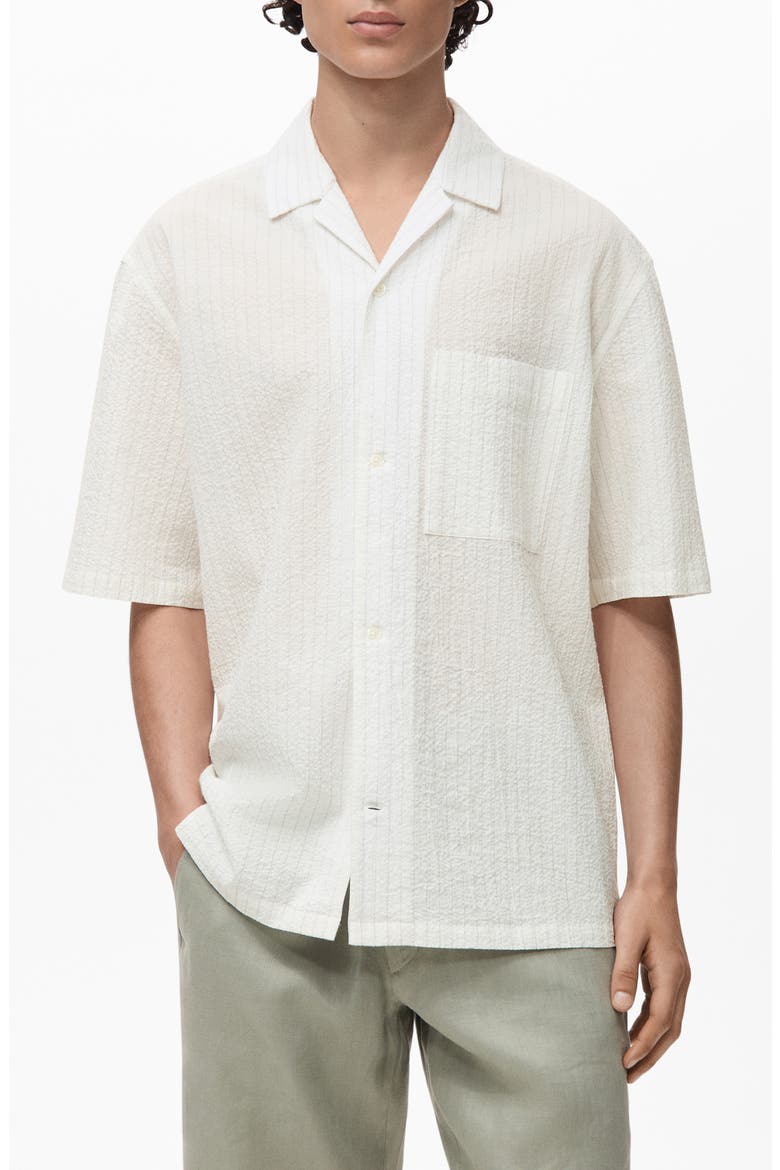 Stripe Relaxed Fit Stretch Cotton Camp Shirt, Main, color, OFF WHITE