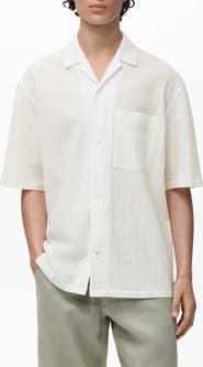 MANGO Stripe Relaxed Fit Stretch Cotton Camp Shirt