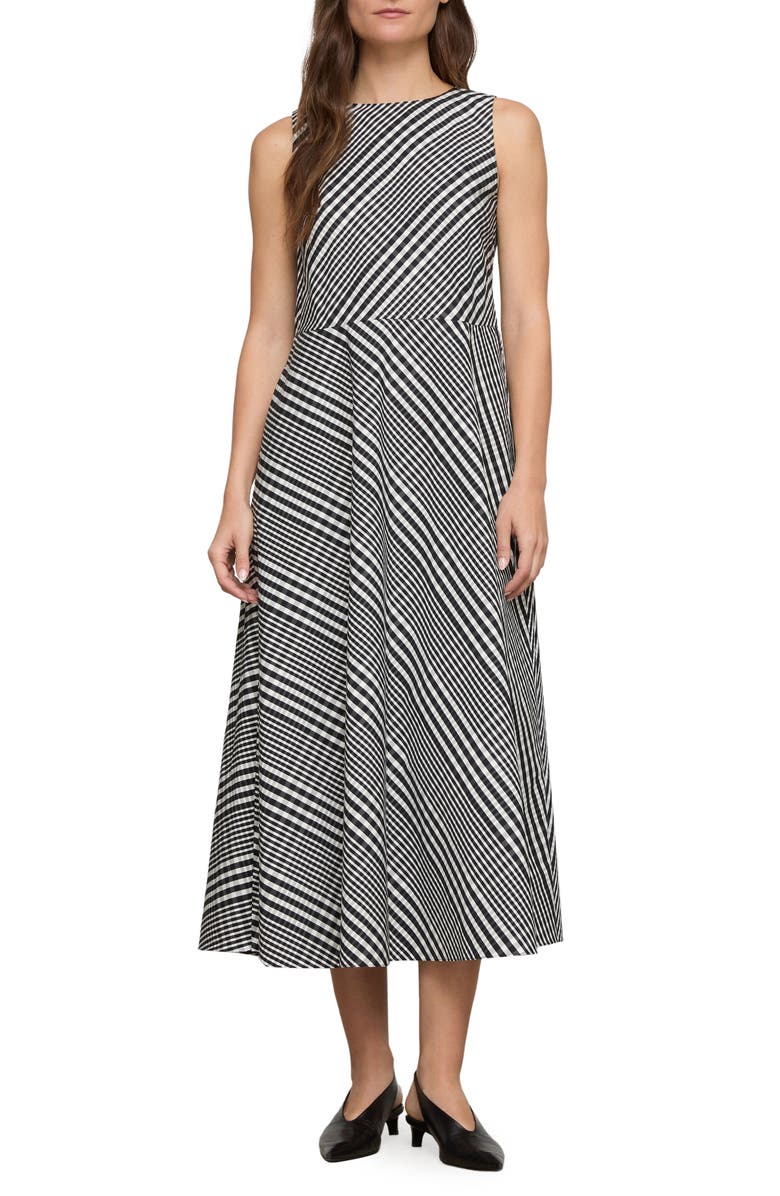 Lafayette 148 New York Plaid Bias Cut Cotton Midi Dress, Main, color, Black Multi