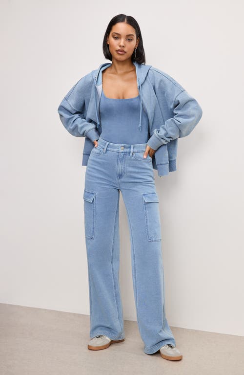 Shop Good American Jeanius Good Skate Wide Leg Cargo French Terry Pants In Indigo376