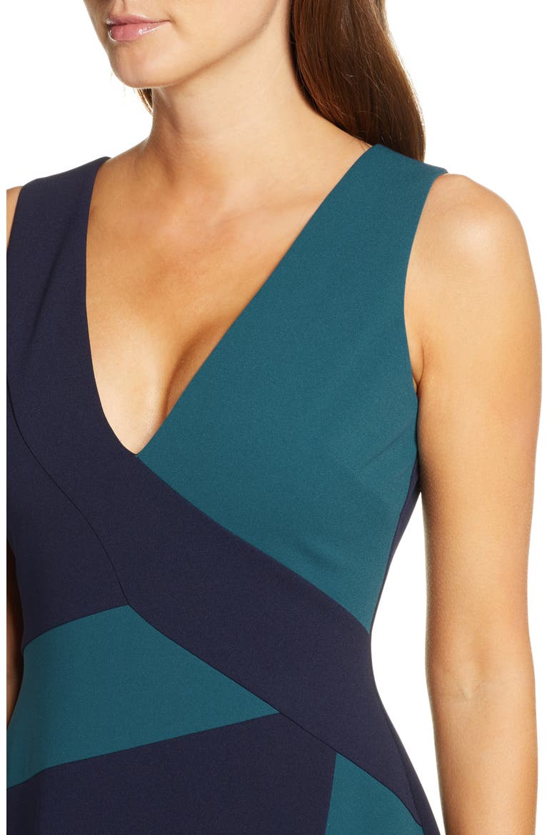 Colorblock Scuba Crepe Sheath Dress, Alternate, color, MIDNIGHT TEAL