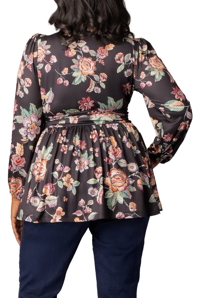 Leah Gathered Top, Alternate, color, BLACK FLORAL MOTIF