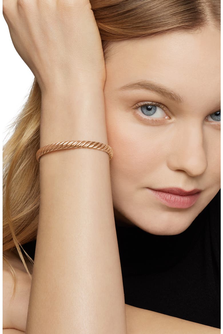 Sculpted Cable Bangle Bracelet in 18K Yellow Gold, 6.2mm, Alternate, color, 18K ROSE GOLD