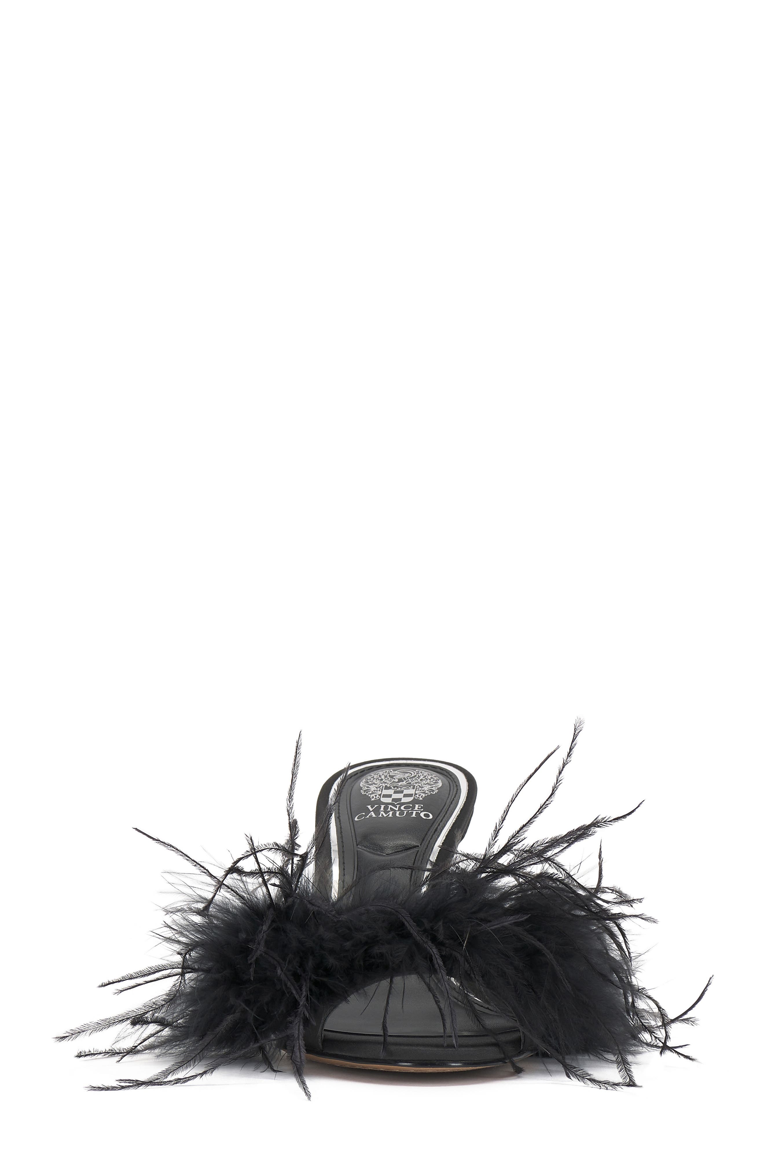 Vince Camuto Paelly Faux Feather Slide Sandal, Alternate, color, Black