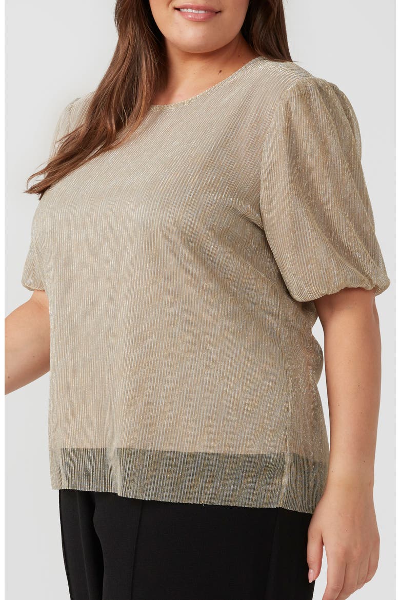 Maxime Metallic Plissé Layered Top, Alternate, color, GOLD