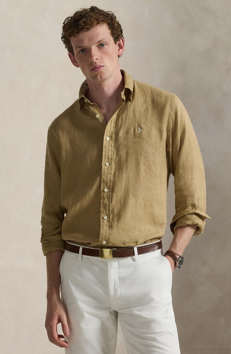 Polo Ralph Lauren Classic Fit Linen Button-Down Shirt, Alternate, color, Cafe Tan