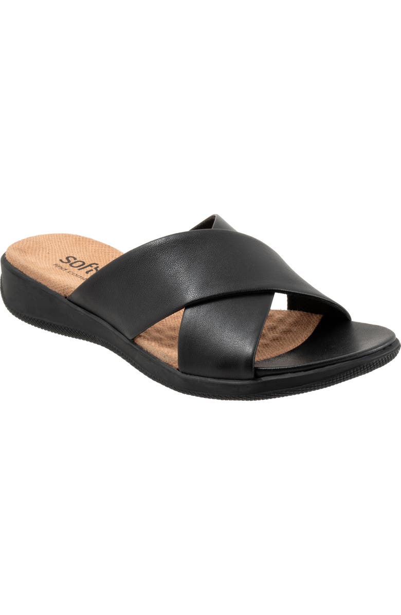 SoftWalk<sup>®</sup> 'Tillman' Leather Cross Strap Slide Sandal, Main, color, Black